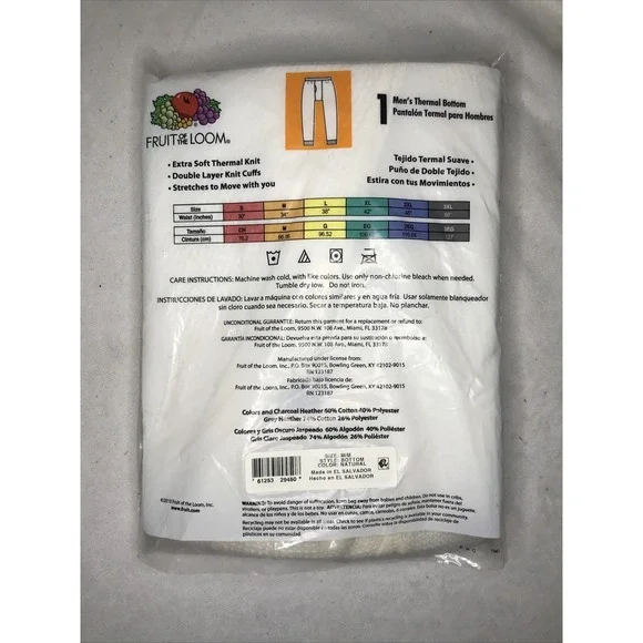 NEW Fruit of the Loom Thermal Underwear Bottoms Men's Sz M 34" Natural 2009 - Picture 2 of 2